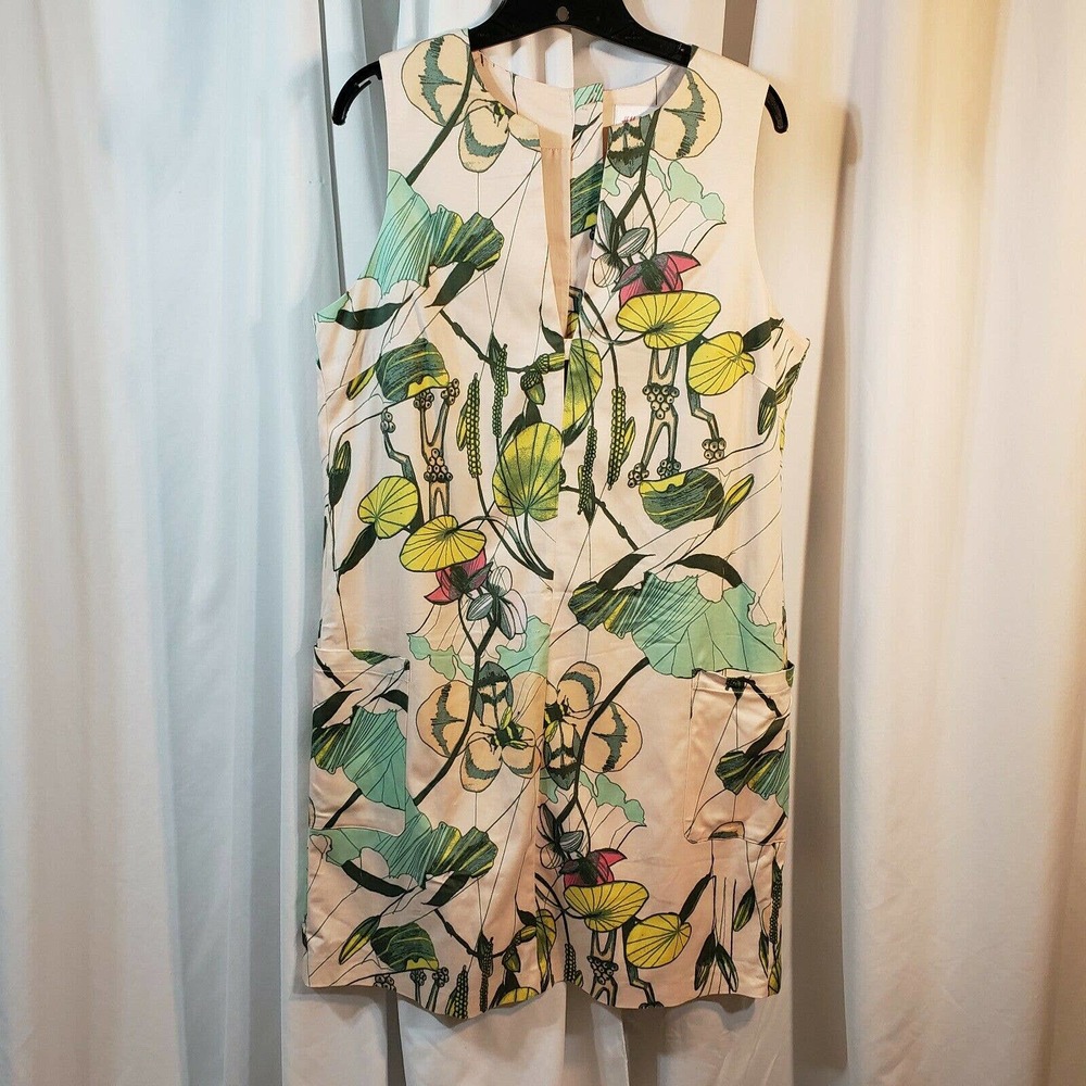 H M 14 sleeveless sheath shift dress floral botani
